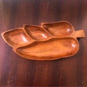 - Vintage Large Monkey Pod Wood Leaf Shaped Serving Dish. 19” Long. Like N…